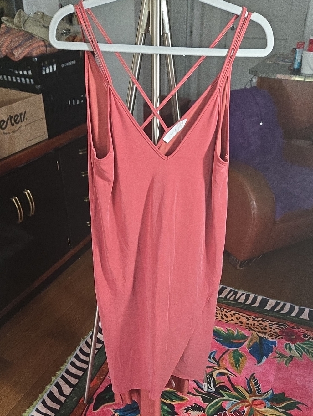 Lush Coral Pink Strappy V-Neck High Low Dress